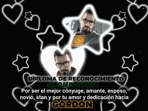 a picture of gordon is surrounded by hearts