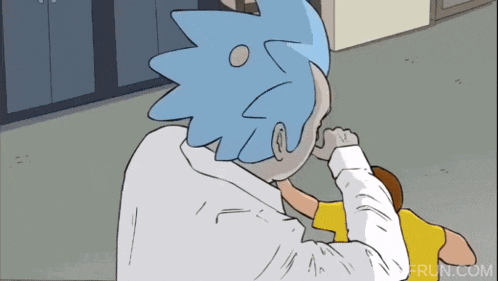 a cartoon of rick and morty fighting with the website frun.com in the bottom right corner
