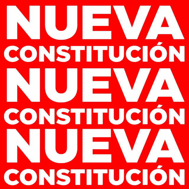 a sign that says " nueva constitucion " in red letters on a white background