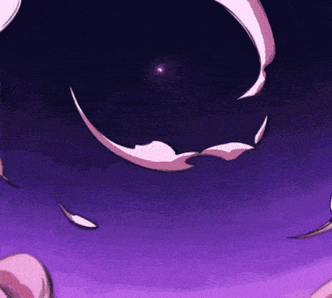 a purple background with a few feathers in the air