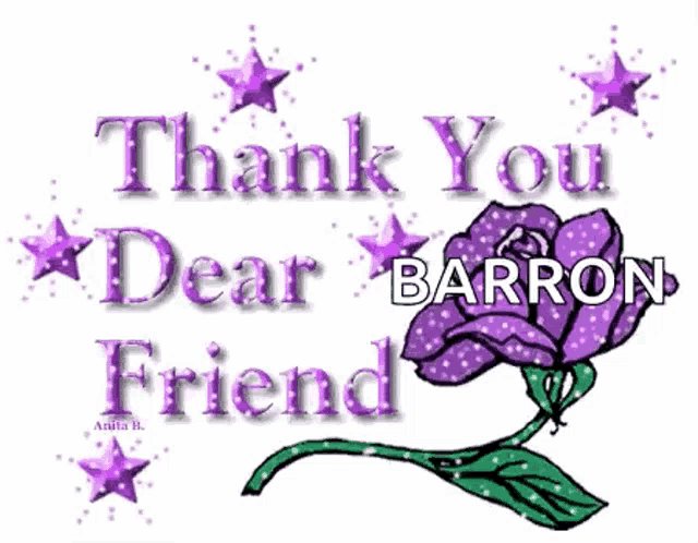 a thank you dear friend card with a purple rose and purple stars