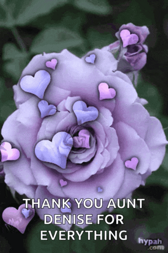 a picture of a purple rose with hearts on it