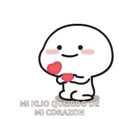 a cartoon character is holding a red heart in his hands and says `` mi hijo querido de mi corazon '' .