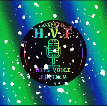 a logo for h.v.f hits voice family with a microphone in the center