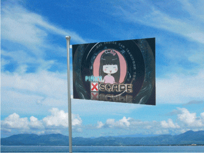 a flag with a picture of a girl and the words xscape on it