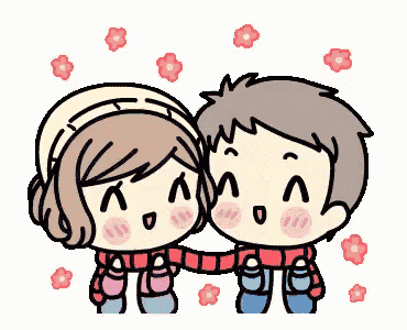 a boy and a girl are standing next to each other and hugging each other .