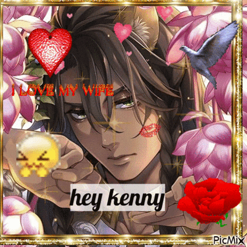 a picture of a man surrounded by flowers with the words " i love my wife "