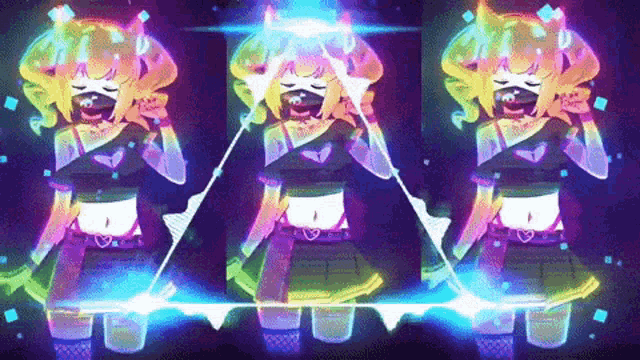 a girl with a mask on her face is standing in a row
