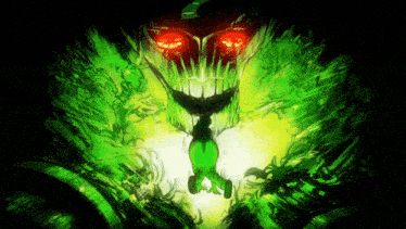 a drawing of a monster with red eyes