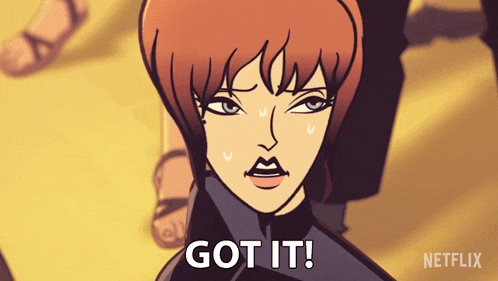 a cartoon of a woman with the words got it written on the bottom