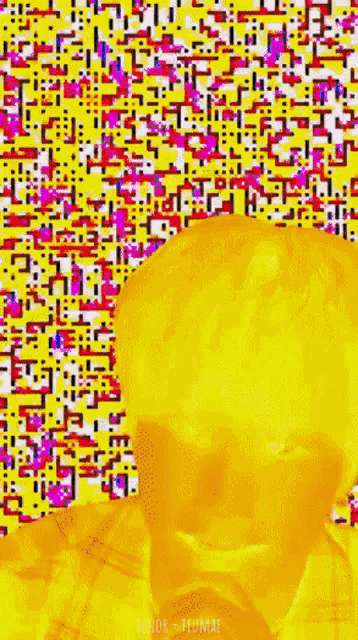 a colorful pixelated background with a yellow object in the foreground .