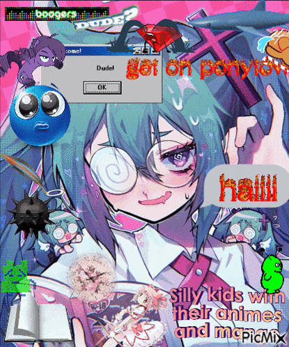 a collage of anime characters with the words " silly kids with their animes and magicmix " at the bottom