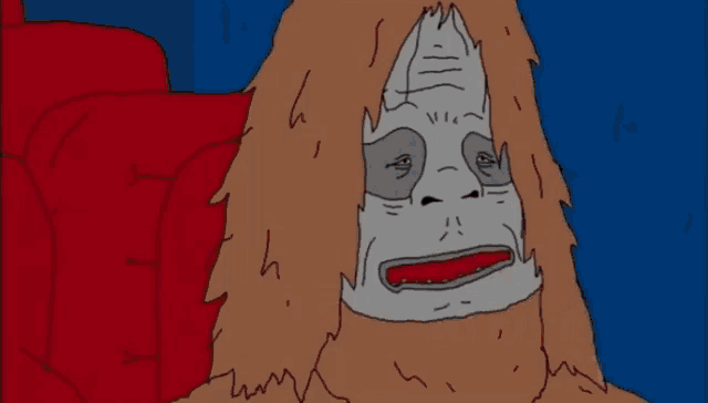 a cartoon of a man and a bigfoot saying it 's in a movie theater