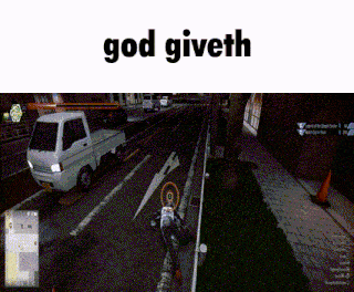a screenshot of a video game with the words god giveth