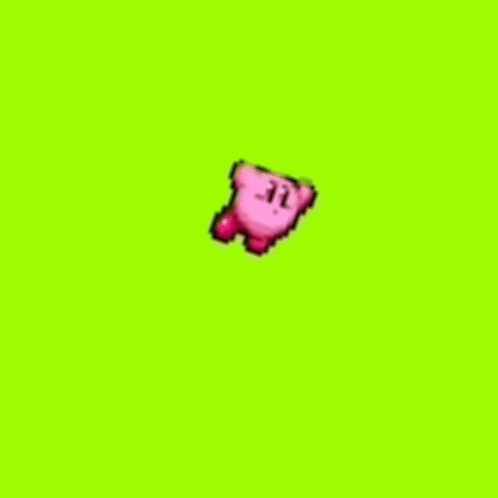 kirby is flying through the air on a green background .