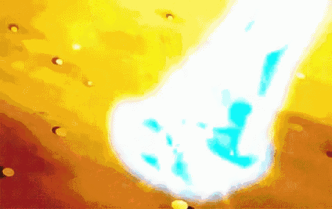 a blue and white light is coming out of a yellow background .