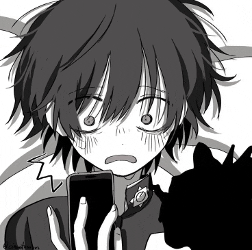 a black and white drawing of a boy holding a cell phone with the letters ec on the bottom