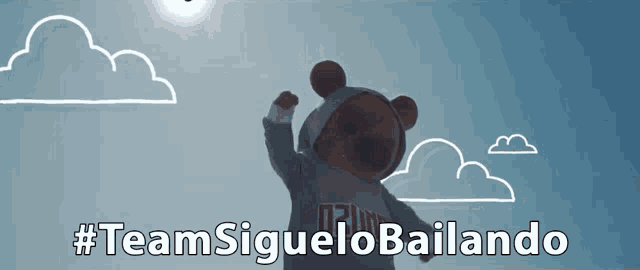 a teddy bear wearing a hoodie with the words #team siguelobailingo on the bottom