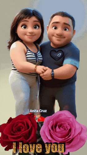 a picture of a man and woman with roses and the words i love you on the bottom