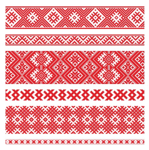 a set of red and white borders with a geometric design