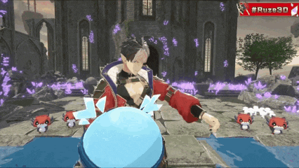 a video game screen shows a character and says # ruze3d on it