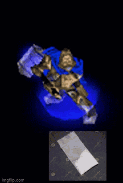 a video game character holding a hammer and a piece of paper next to him