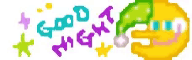 a pixel art of a smiley face with the words `` good night '' written on it .