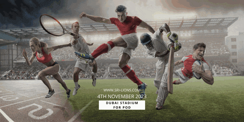 an advertisement for sri-lions.com shows athletes on a field
