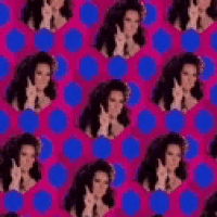 a seamless pattern of a woman 's face on a pink and blue polka dot background