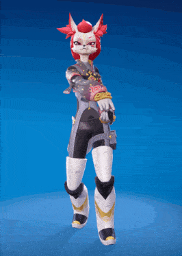 a video game character with red hair and white pants