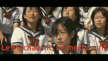 a group of young girls with the words le mechaaant in red letters