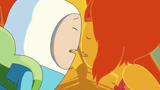 a cartoon of finn kissing a fire princess