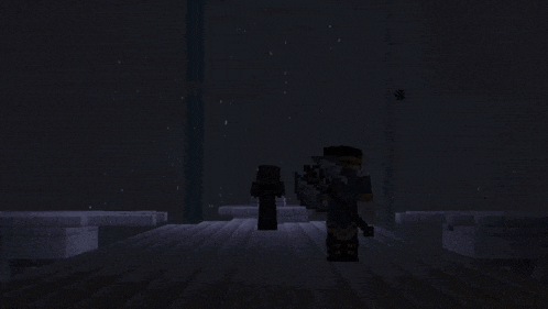 two minecraft characters are standing in the dark with a spider in the background