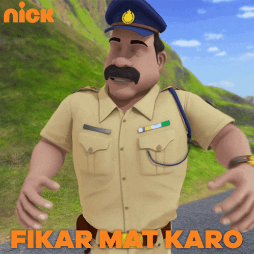 a cartoon of a police officer with a nick logo in the corner