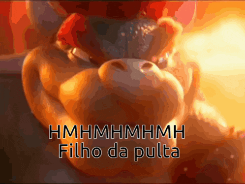 a close up of a cartoon character with the words filho da pulta written below it