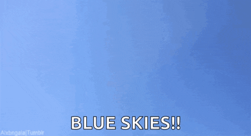 a cat is jumping in the air with the words blue skies below it