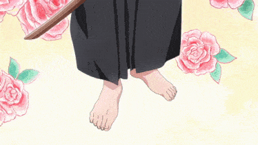 a person with a sword in their hand is surrounded by roses