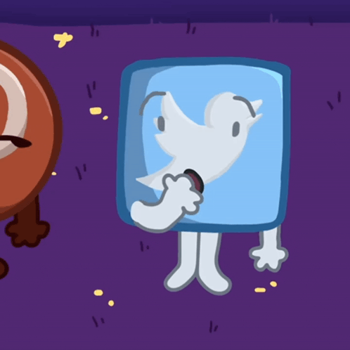 a cartoon character with a twitter logo on it 's face