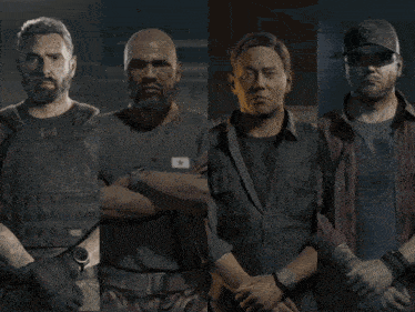 a poster for gray zone warfare shows four men standing next to each other
