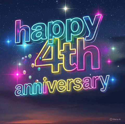 neon sign that says happy 4th anniversary with balloons in the background