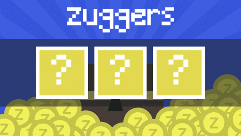 a blue background with a bunch of gold coins and the words zugger 's