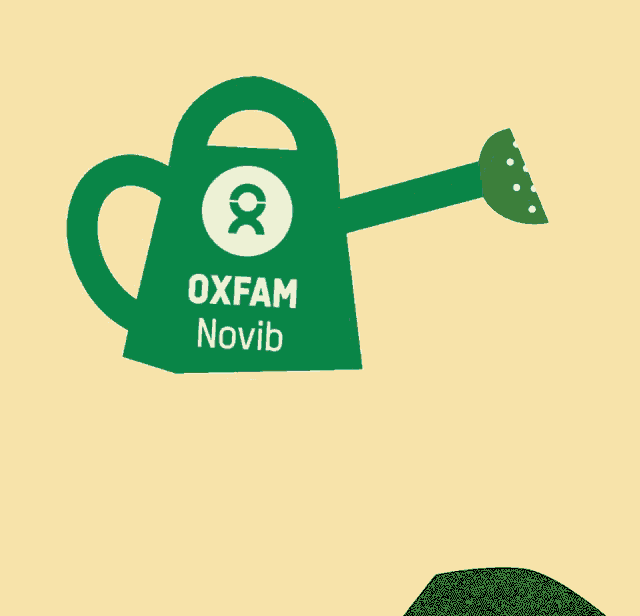 a green watering can with oxfam novib on it
