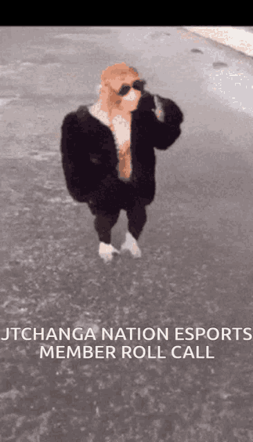 a picture of a man in a fur coat with the words " itchanga nation esport member roll call "