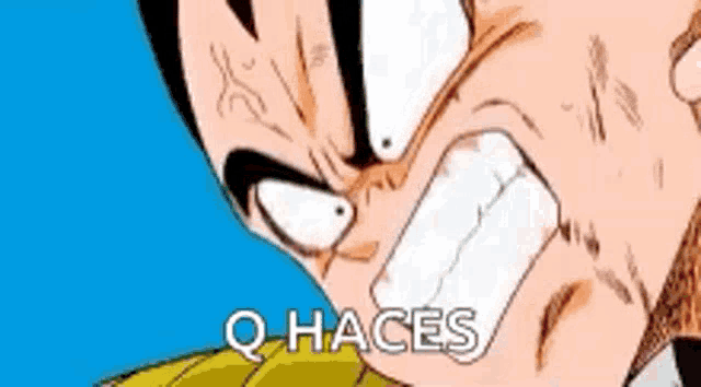 a close up of a cartoon character with his mouth open and the words `` q haces '' written on it .