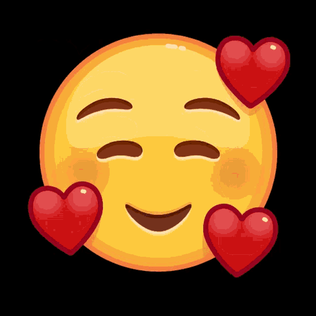 a smiley face with two red hearts surrounding it