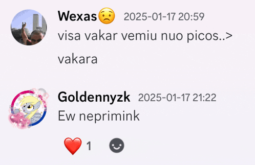 a screenshot of a conversation between wexas and goldennyzz