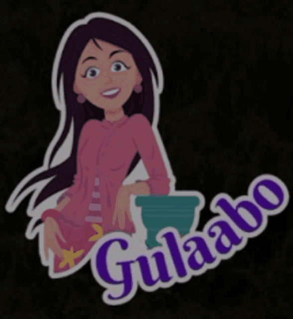 a sticker of a girl with the name gulaabo