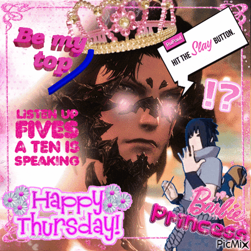 a picture of a man with the words be my top listen up fives a ten is speaking and happy thursday on it