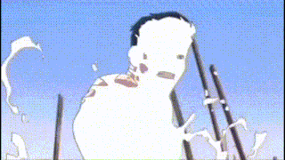 a cartoon drawing of a man with a sword in his hand