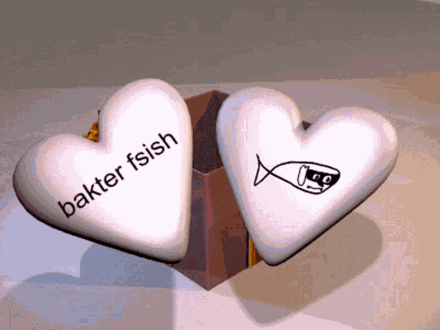 a couple of hearts with the words bakter fdish on them